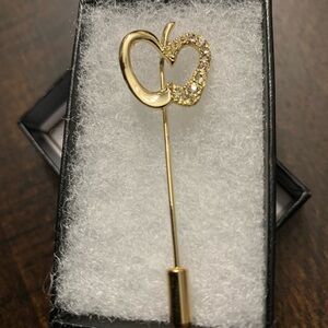 Gold Heart Crystal Stick Pin Brooch - Women Jewelry
